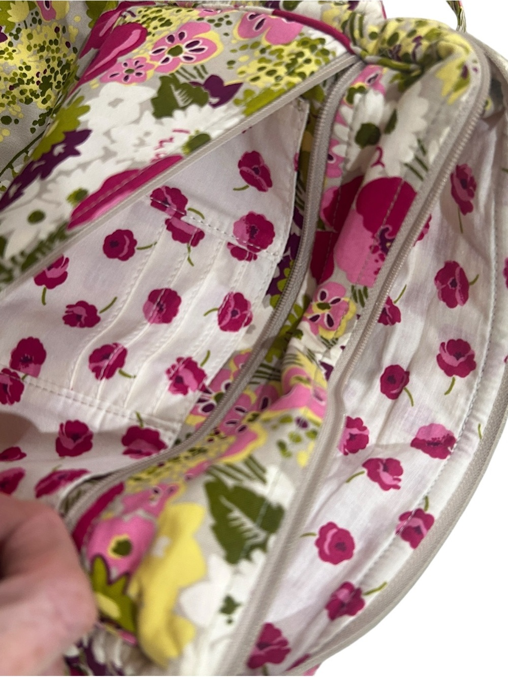 Vera Bradley Cream Crossbody flap over Pink & Green Floral adjustable strap - Picture 8 of 12